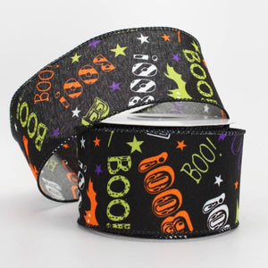 2.5" Bats Boo Halloween Wire Edge Ribbon (10 yards) - Package Perfect Bows