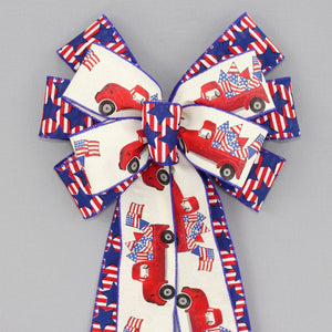 Patriotic Red Truck Fireworks Wreath Bow 