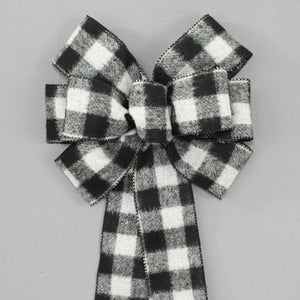 Black White Buffalo Flannel Plaid Christmas Bow 