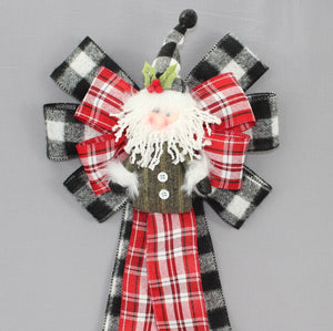 Flannel Buffalo Plaid Santa Christmas Wreath Bow 
