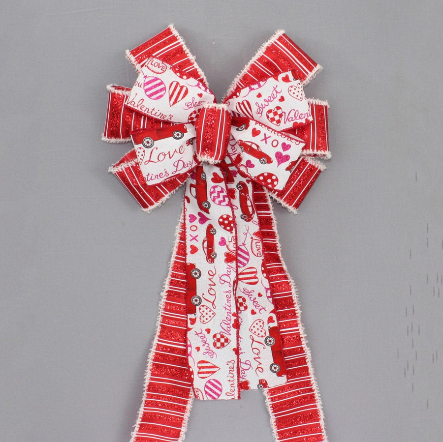 Festive Red Truck Valentine's Day Wreath Bow
