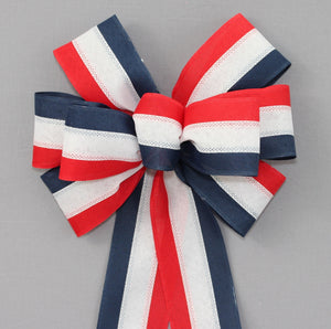 Patriotic Stripe Wreath Bow - Red White Blue Wreath Bow, Patriotic Wreath Bow, July 4th Wreath Bow