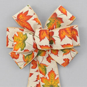 Dotted Maple Leaves Fall Wreath Bow 