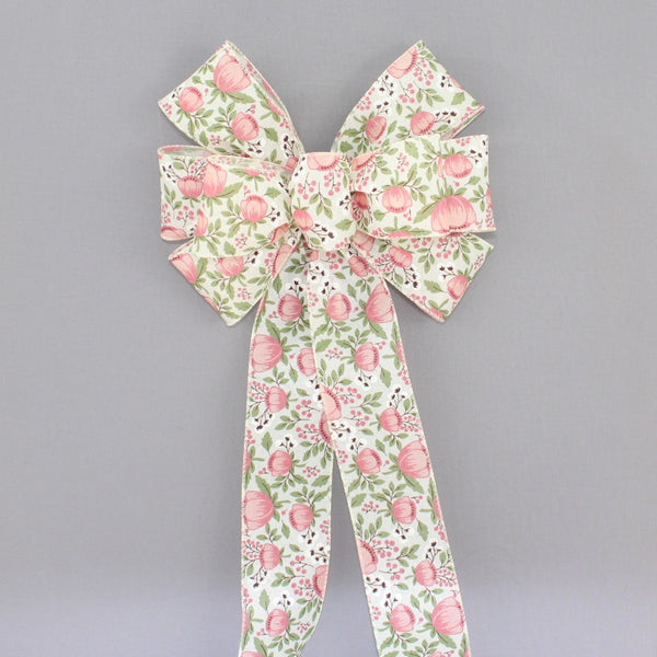 Blush Peonies Floral Spring Wreath Bow - Package Perfect Bows