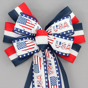 USA Flag Stripe Patriotic Wreath Bow 