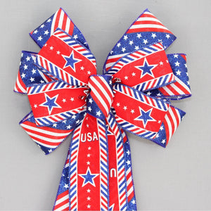 USA Star Diagonal Flag Patriotic Wreath Bow 