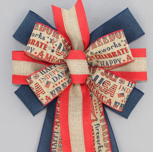 Americana Natural Navy Patriotic Wreath Bow 