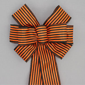 Orange Black Cabana Stripe Halloween Wreath Bow 