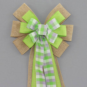 Lavender Green Plaid Burlap Wreath Bow - Package Perfect Bows