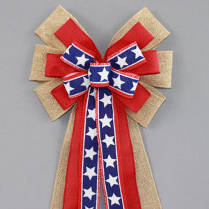 Patriotic Burlap Stars Wreath Bow - Package Perfect Bows