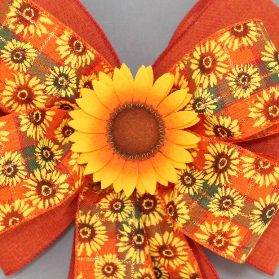 Sunflower Burnt Orange Fall Wreath Bow - Package Perfect Bows