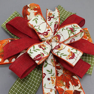 Fall Birds Maple Leaves Wreath Bow - Fall Wreath Bow, Fall Leaves Wreath Bow,