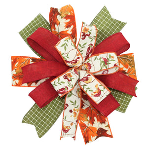 Fall Birds Maple Leaves Wreath Bow - Fall Wreath Bow, Fall Leaves Wreath Bow,