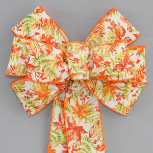 Vibrant Fall Maple Leaves Fern Wreath Bow - Fall Wreath Bow, Fall Maple Leaves, Fall Front Door Bow