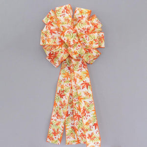 Vibrant Fall Maple Leaves Fern 19 Loop Wreath Bow - Fall Wreath Bow, Fall Maple Leaves, Fall Front Door Bow