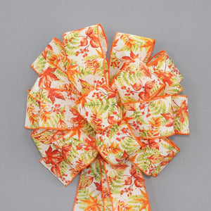 Vibrant Fall Maple Leaves Fern 19 Loop Wreath Bow - Fall Wreath Bow, Fall Maple Leaves, Fall Front Door Bow