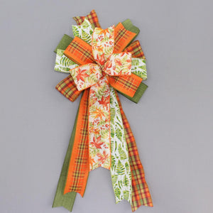 Vibrant Maple Leaves Fern Plaid Wreath Bow - Fall Wreath Bow, Plaid Wreath Bow