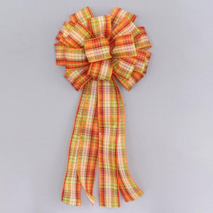 Field Stitch Plaid Fall 19 Loop Wreath Bow - Fall Wreath Bow, Fall Plaid Bow, Fall Front Door Bow