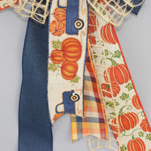 Navy Truck Pumpkin Fall Wreath Bow - Fall Wreath Bow, Pumpkin Wreath Bow