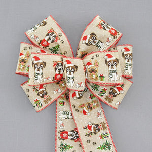 Christmas Dogs Wreath Bow - Christmas Wreath Bow, Christmas Decorations