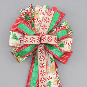 Christmas Candy Gingerbread Trees Wreath Bow - Christmas Wreath Bow, Gingerbread Wreath Bow