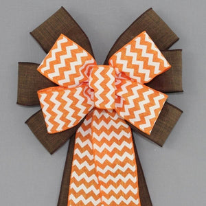 Orange Chevron Brown Rustic Bow