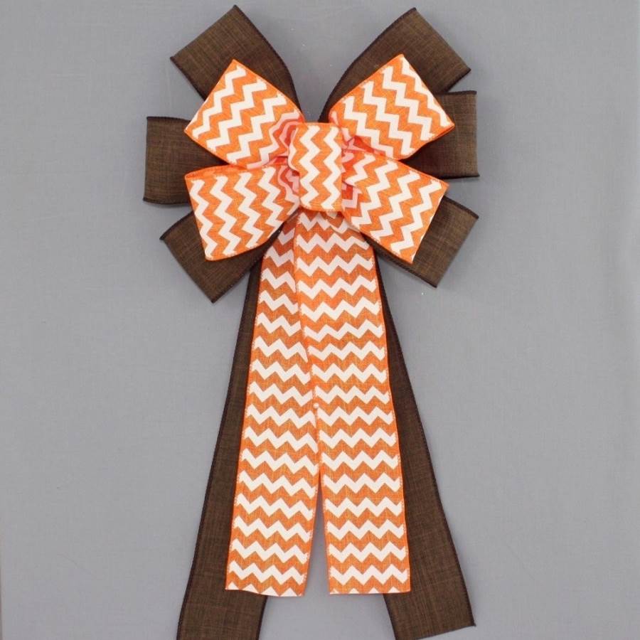 Orange Chevron Brown Rustic Bow