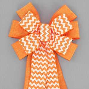 Bright Orange Chevron Linen Halloween Fall Bow