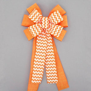 Bright Orange Chevron Linen Halloween Fall Bow