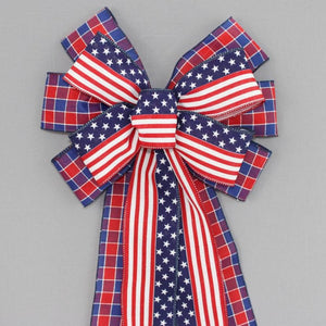 Patriotic Plaid Flag Wreath Bow