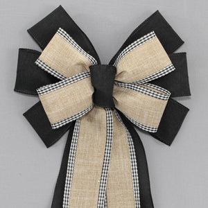 Black Natural Rustic Gingham Wreath Bow