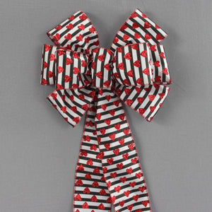 Red Sparkle Hearts Black Stripe Valentine's Day Bow