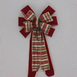 Burgundy Velvet Green Gold Plaid Bow - Package Perfect Bows