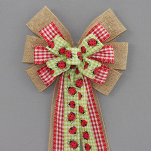 Ladybug Gingham Burlap Wreath Bow - Package Perfect Bows