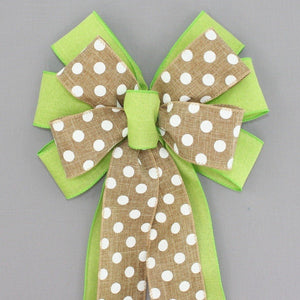 Yellow Rustic Natural Polka Dot Wreath Bow 