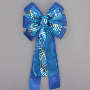 Happy Hanukkah Royal Blue Wreath Bow 