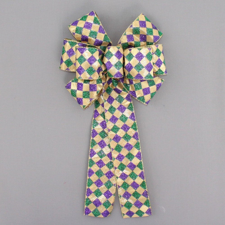 Harlequin Sparkle Metallic Mardi Gras Wreath Bow 