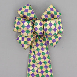 Harlequin Sparkle Metallic Mardi Gras Wreath Bow 