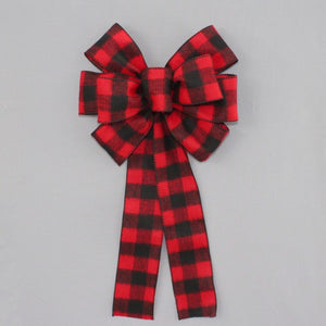 Red Black Buffalo Flannel Plaid Christmas Bow 