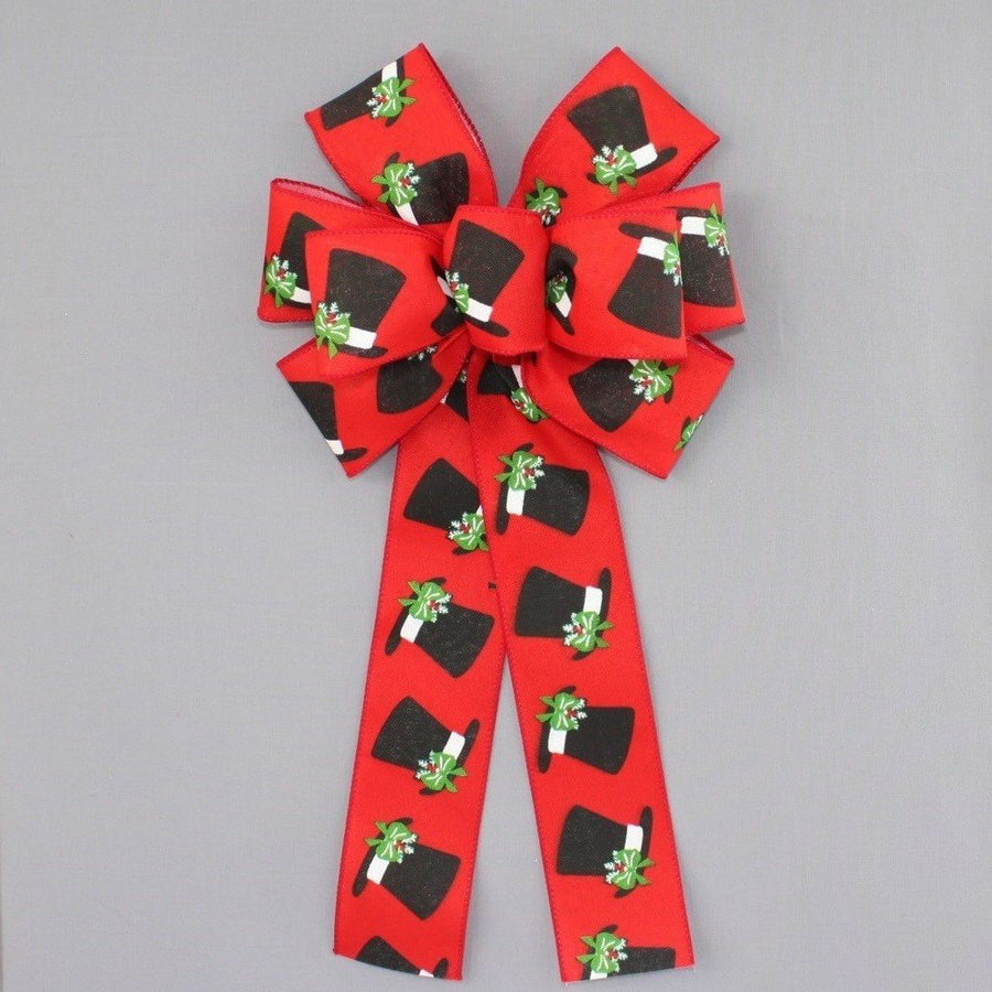 Snowman Top Hat  Rustic Christmas Wreath Bow 