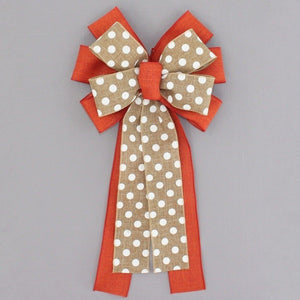 Burnt Orange Rustic Natural Polka Dot Fall Wreath Bow 