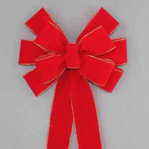 Red Gold Edge Velvet Wire Edge Christmas Bow 