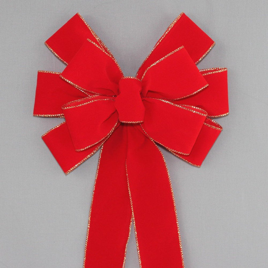 Red Gold Edge Velvet Wire Edge Christmas Bow 