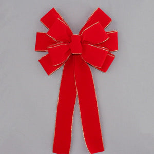 Red Gold Edge Velvet Wire Edge Christmas Bow 