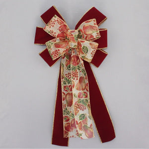 Burgundy Velvet Holiday Fruit Christmas Bow 