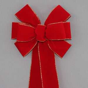 Brick Red Gold Edge Velvet Wire Edge Christmas Bow 