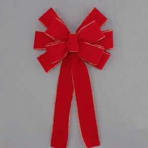 Brick Red Gold Edge Velvet Wire Edge Christmas Bow 