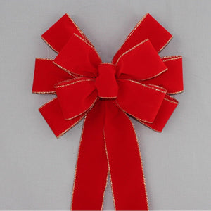 Brick Red Gold Edge Velvet Wire Edge Christmas Bow 