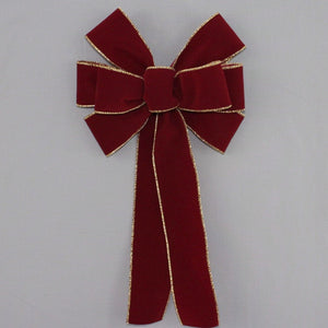 Burgundy Gold Edge Velvet Wire Edge Christmas Bow 