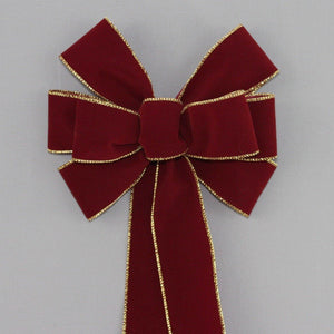 Burgundy Gold Edge Velvet Wire Edge Christmas Bow 